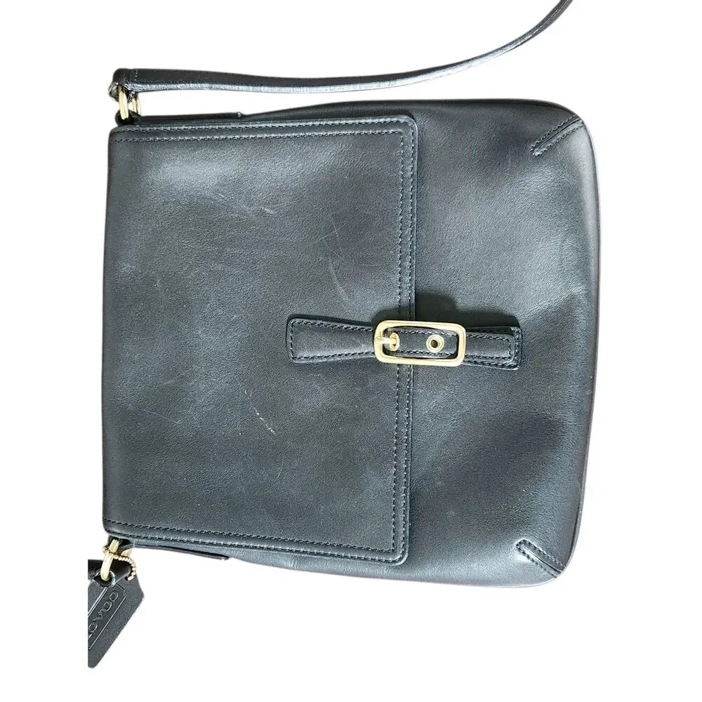 Vintage Coach Purse Shoulder Legacy Slim Black Leather Flap Crossbody 9592 EUC
